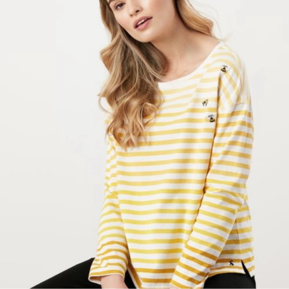 Joules bumble bee Marina yellow stripe long sleeve top plus size 22 cotton - Picture 2 of 16